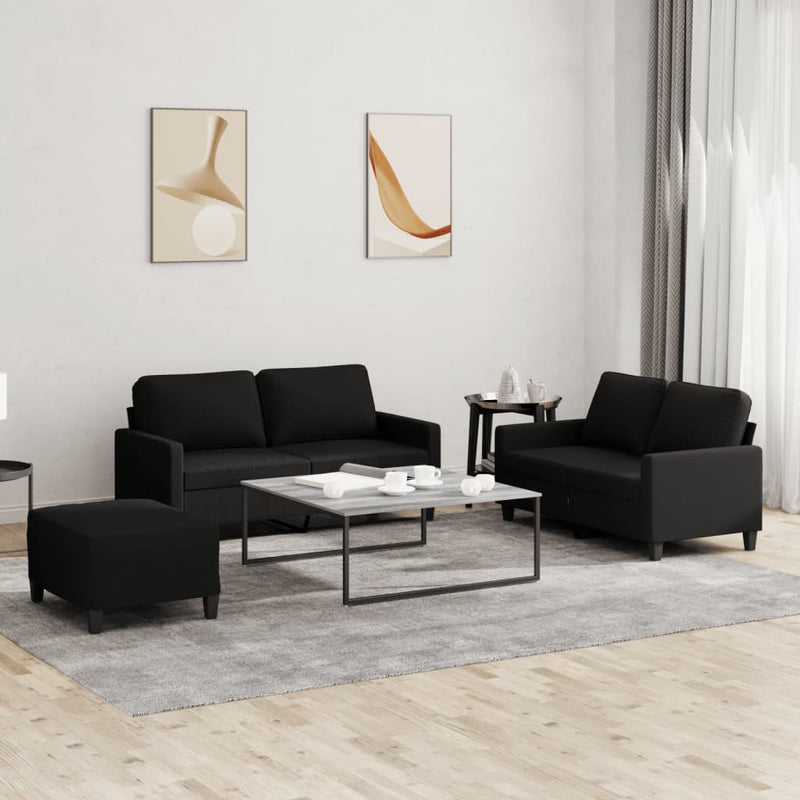 vidaXL 3 Piece Sofa Set with Cushions Black Fabric