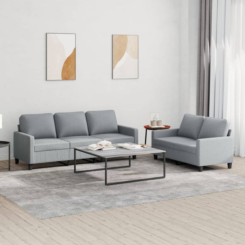 vidaXL 2 Piece Sofa Set with Cushions Light Grey Fabric