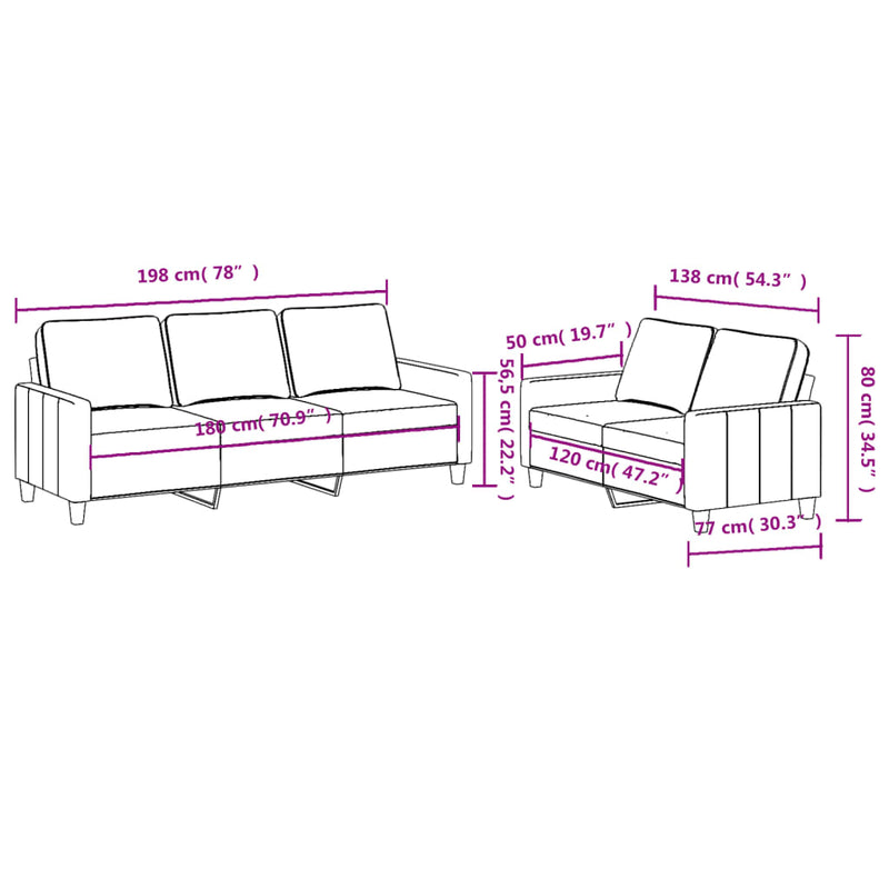 vidaXL 2 Piece Sofa Set with Cushions Black Fabric
