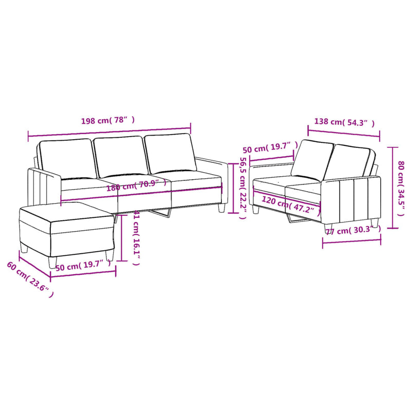 vidaXL 3 Piece Sofa Set with Cushions Black Fabric