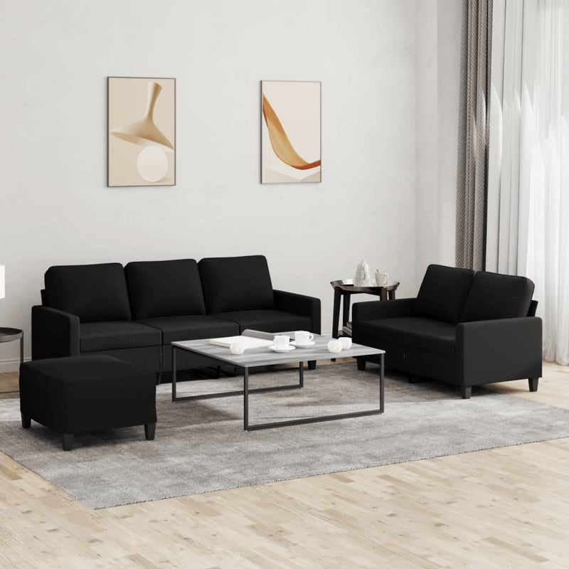 vidaXL 3 Piece Sofa Set with Cushions Black Fabric