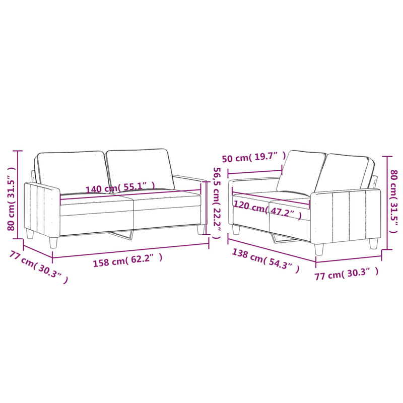 vidaXL 2 Piece Sofa Set with Cushions Light Grey Velvet
