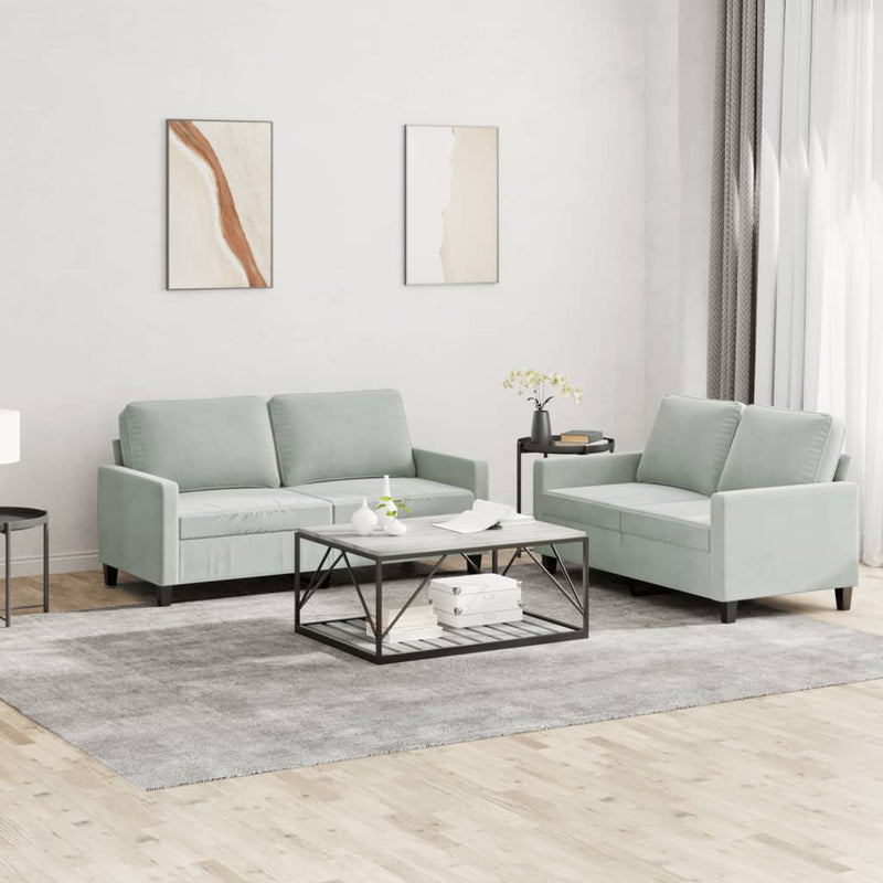 vidaXL 2 Piece Sofa Set with Cushions Light Grey Velvet