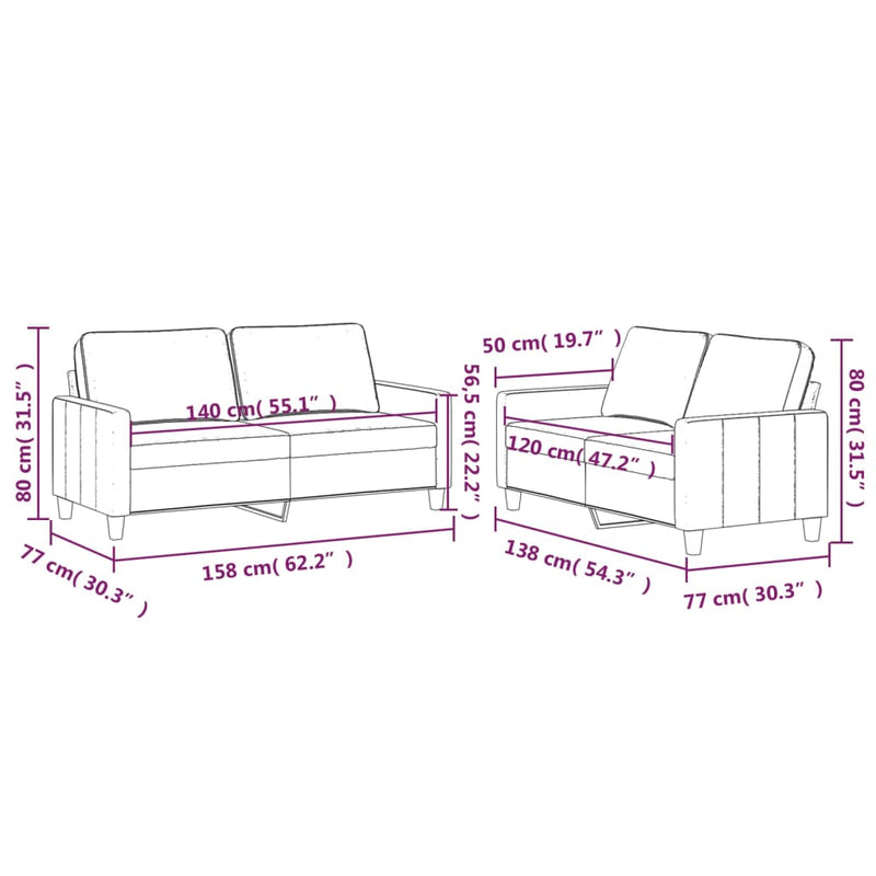 vidaXL 2 Piece Sofa Set with Cushions Dark Grey Velvet