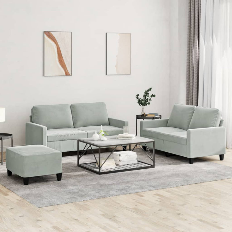 vidaXL 3 Piece Sofa Set with Cushions Light Grey Velvet
