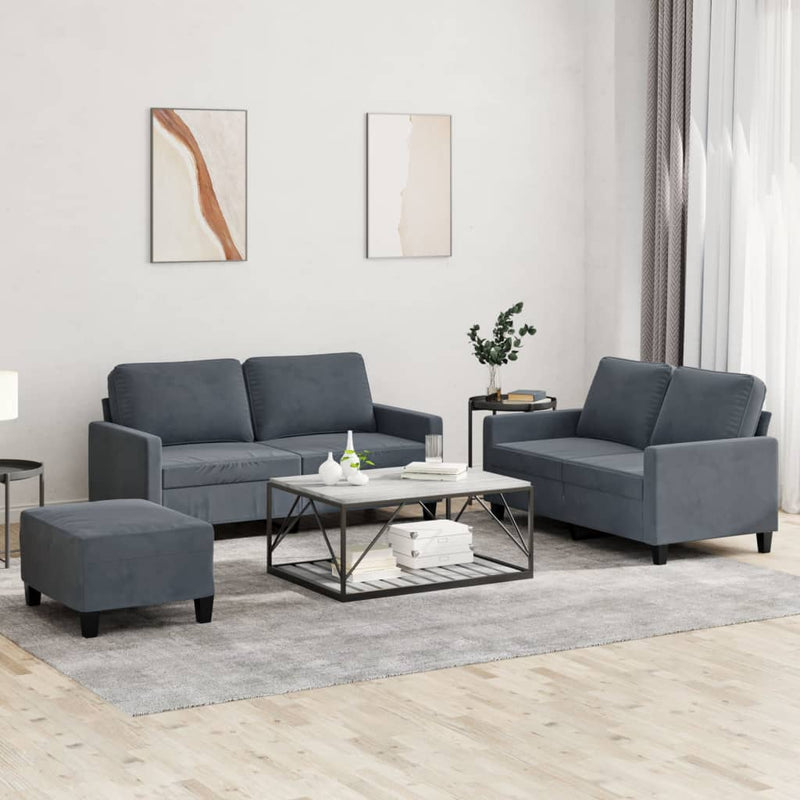 vidaXL 3 Piece Sofa Set with Cushions Dark Grey Velvet