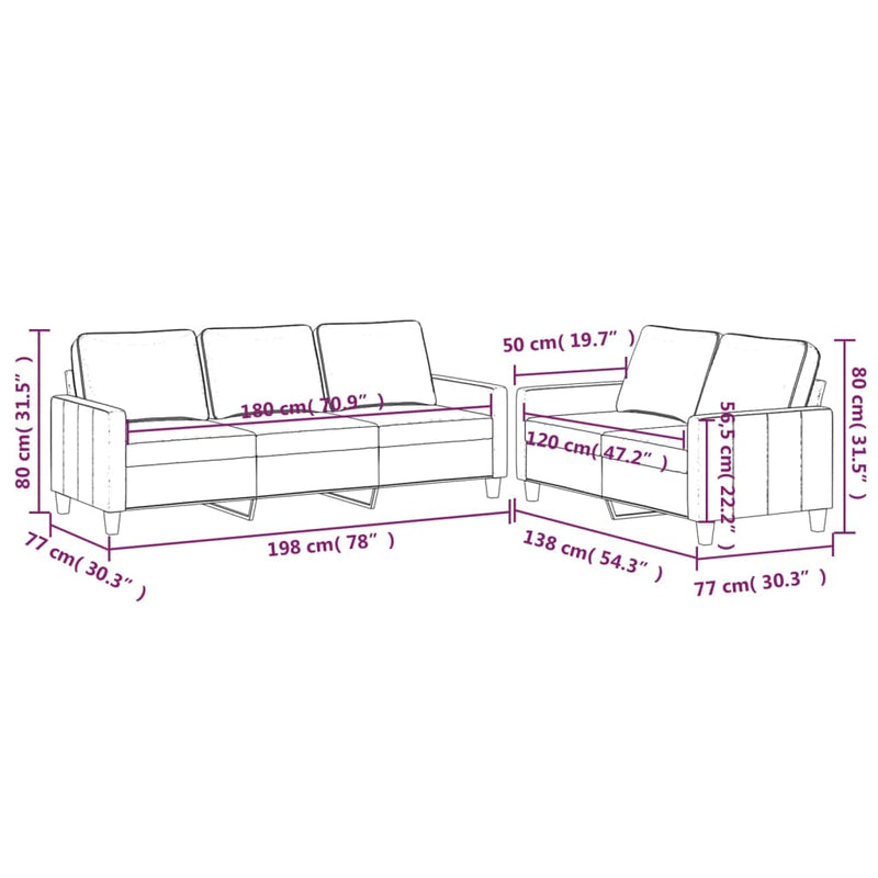 vidaXL 2 Piece Sofa Set with Cushions Light Grey Velvet