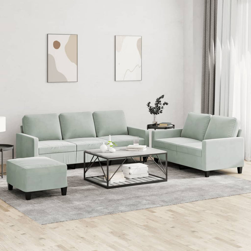 vidaXL 3 Piece Sofa Set with Cushions Light Grey Velvet