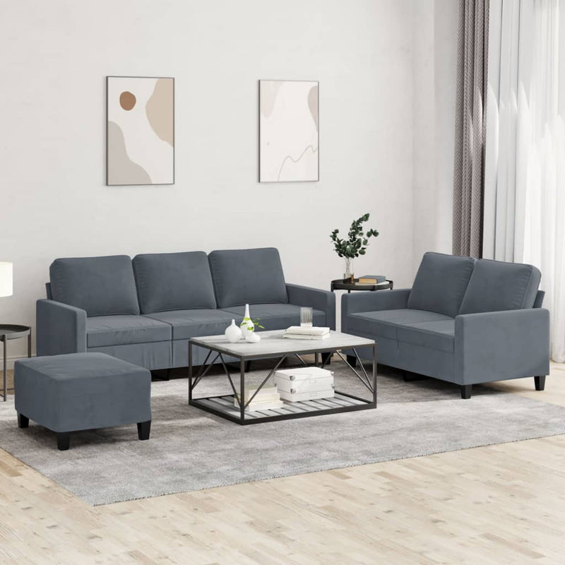vidaXL 3 Piece Sofa Set with Cushions Dark Grey Velvet