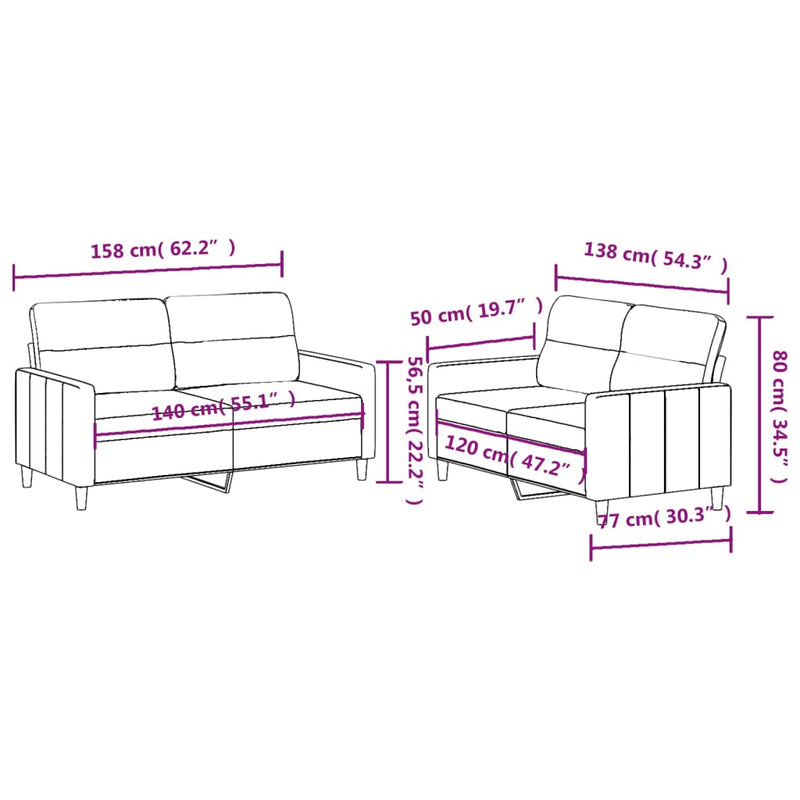 2 Piece Sofa Set with Cushions Dark Grey Fabric