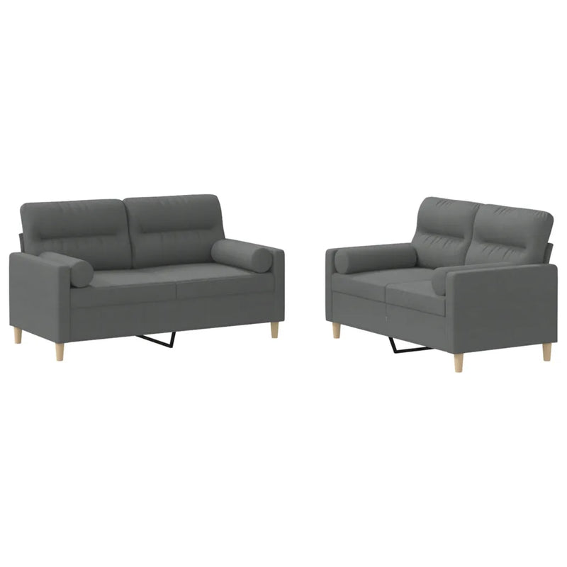 2 Piece Sofa Set with Pillows Dark Grey Fabric