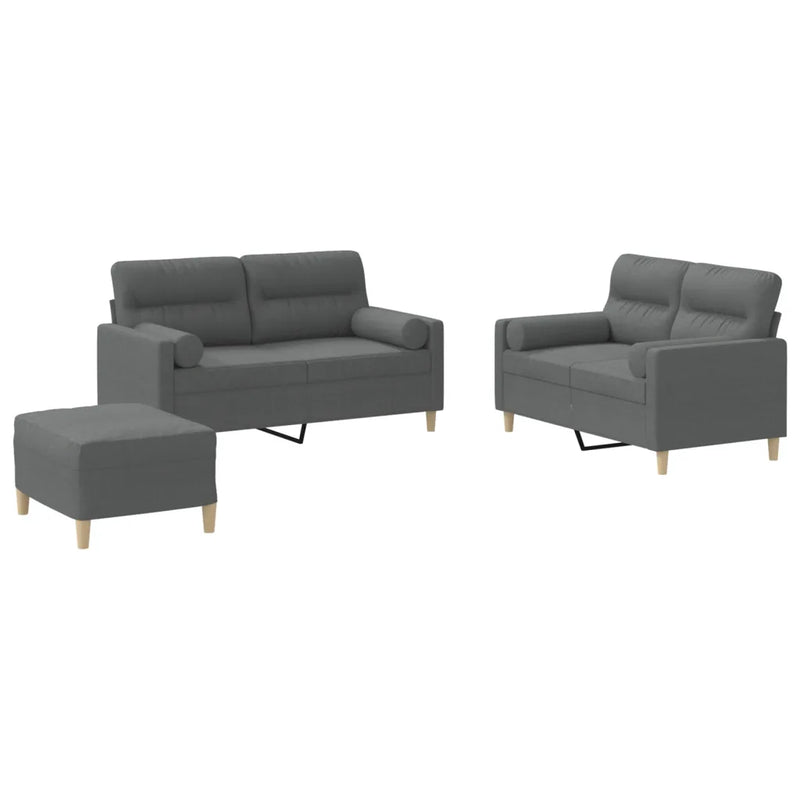 3 Piece Sofa Set with Pillows Dark Grey Fabric