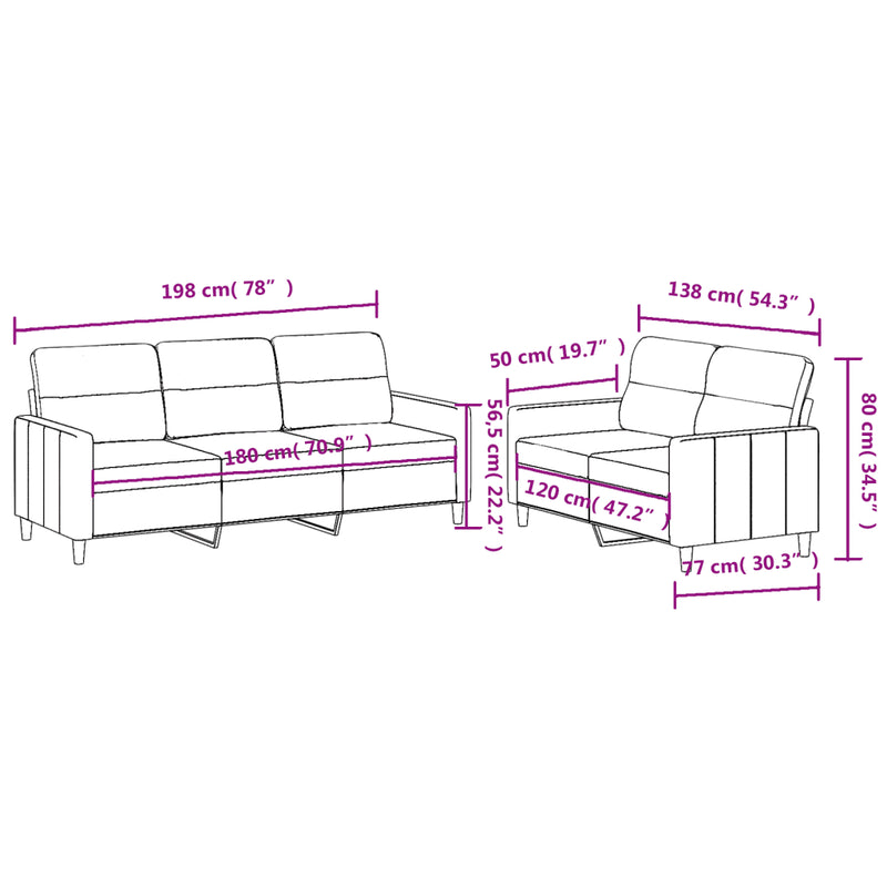 2 Piece Sofa Set with Cushions Dark Grey Fabric