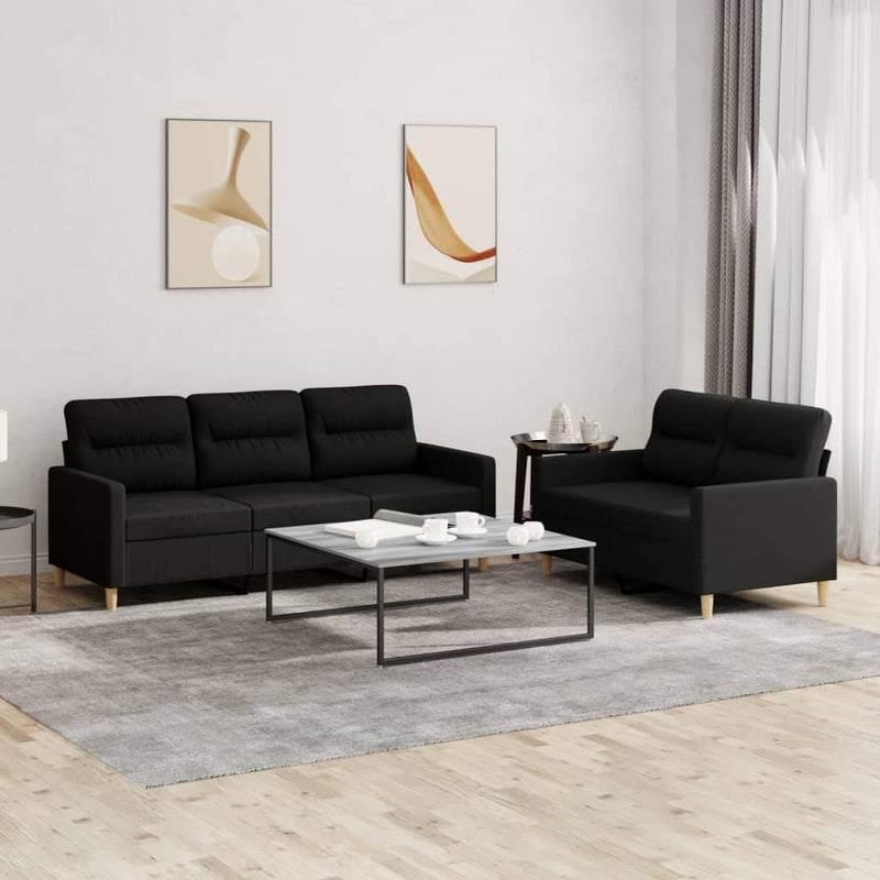 2 Piece Sofa Set with Cushions Black Fabric