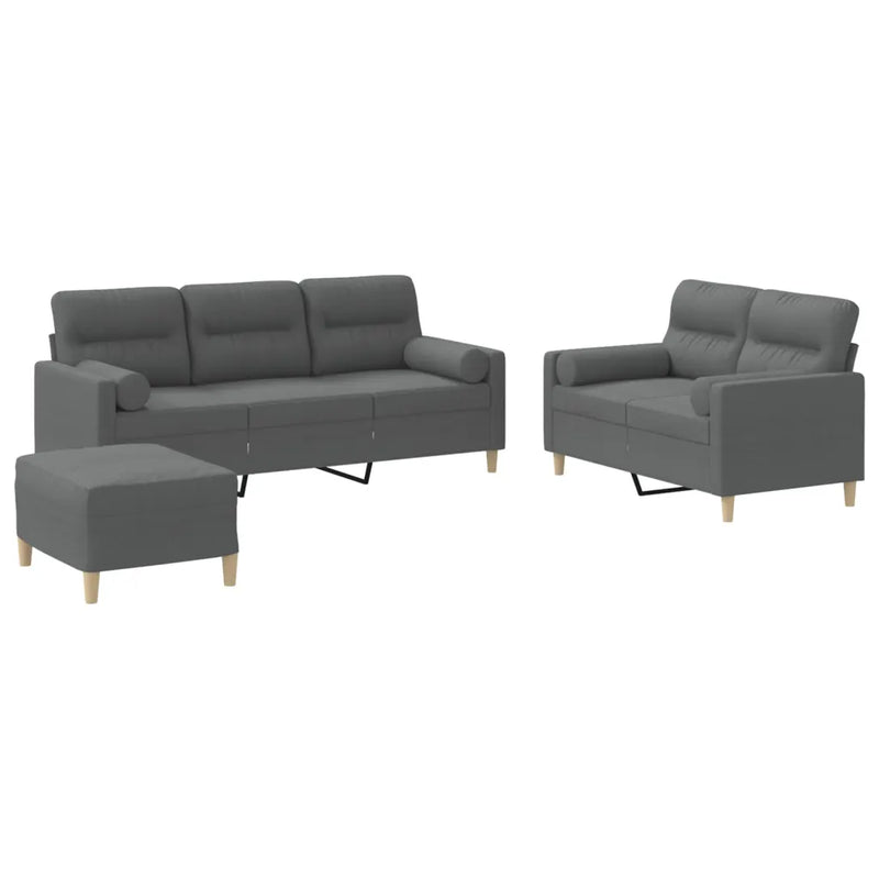 3 Piece Sofa Set with Pillows Dark Grey Fabric