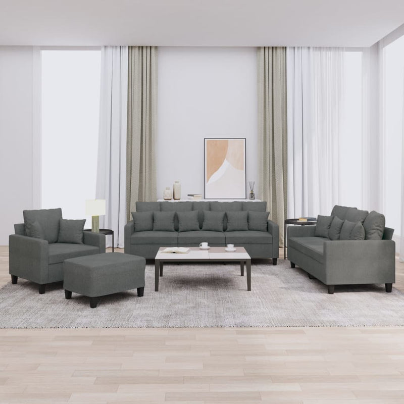 vidaXL 4 Piece Sofa Set with Pillows Dark Grey Fabric