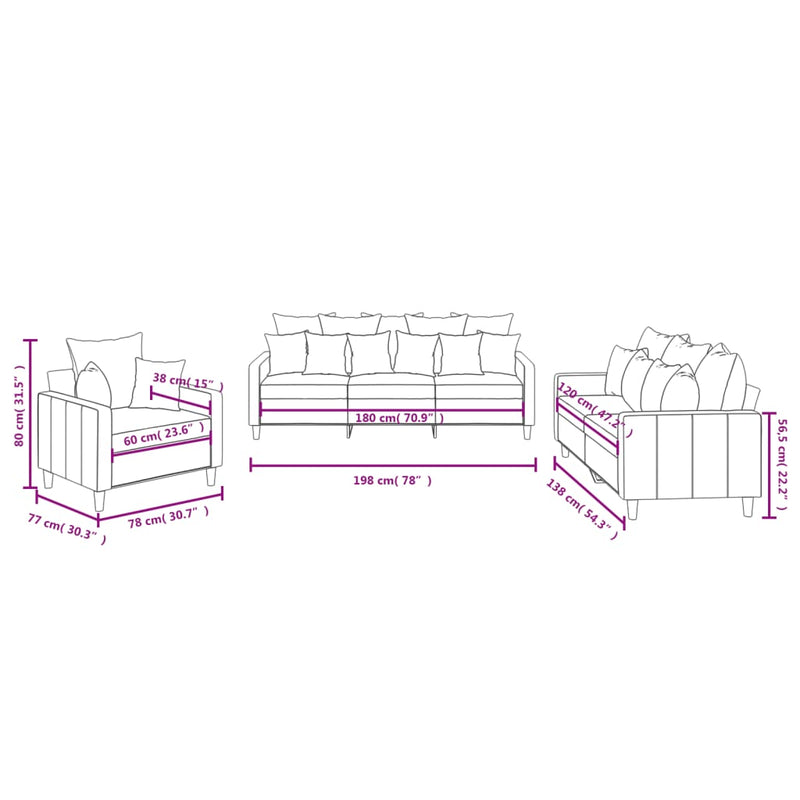 vidaXL 3 Piece Sofa Set with Cushions Black Velvet