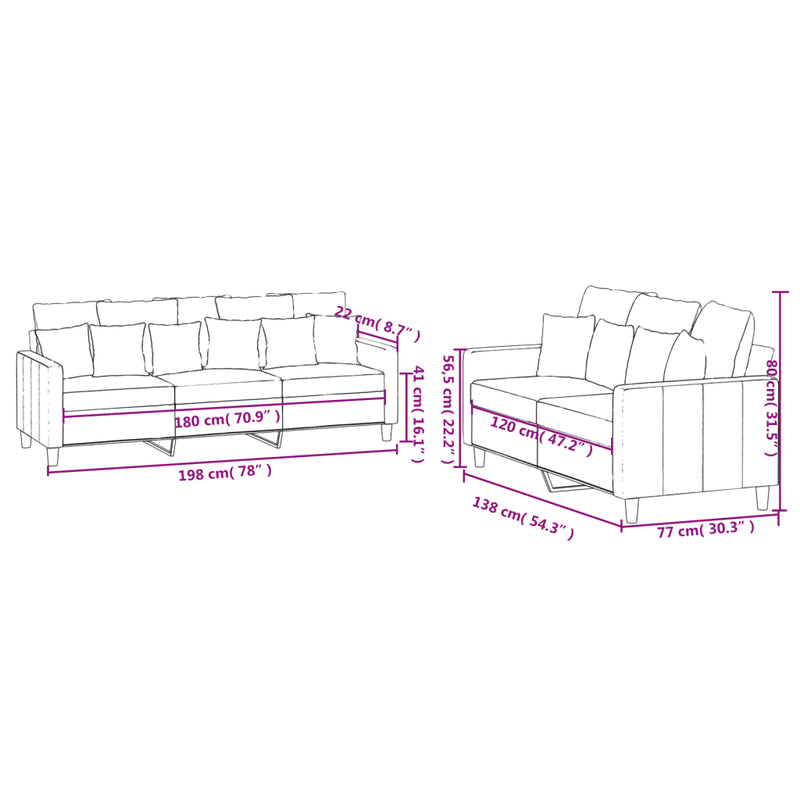 2 Piece Sofa Set with Cushions Light Grey Velvet