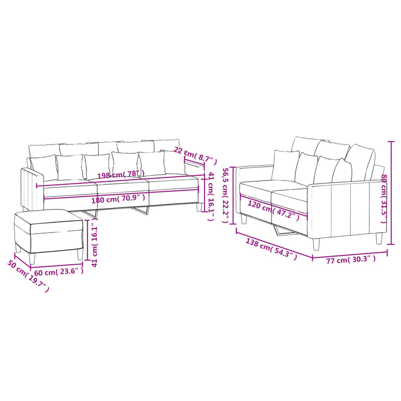vidaXL 3 Piece Sofa Set with Cushions Black Velvet