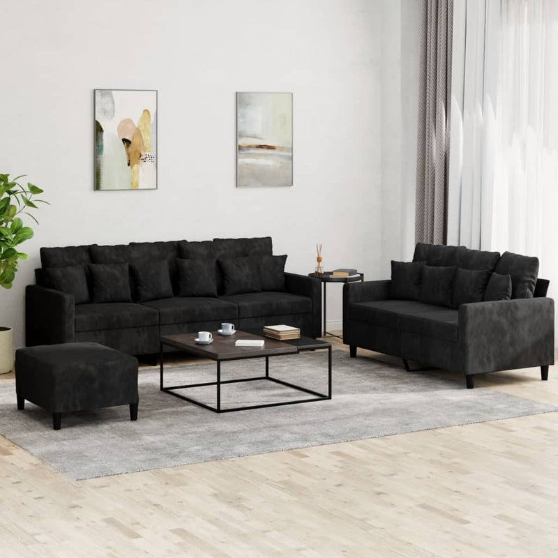 vidaXL 3 Piece Sofa Set with Cushions Black Velvet