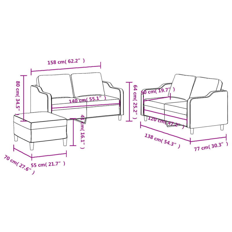 vidaXL 3 Piece Sofa Set with Cushions Dark Grey Fabric