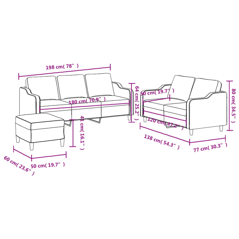 vidaXL 3 Piece Sofa Set with Cushions Dark Grey Fabric