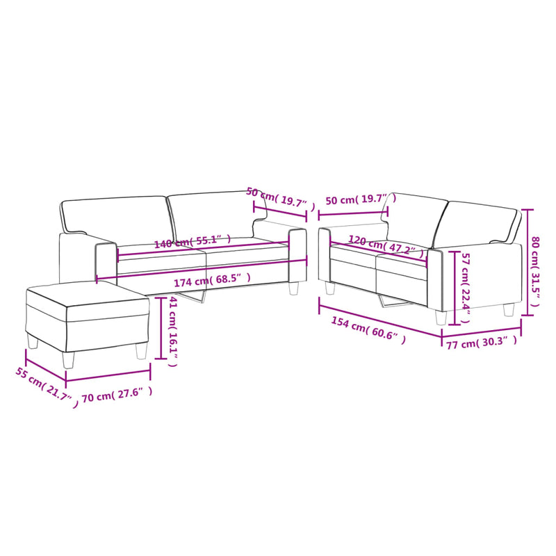 vidaXL 3 Piece Sofa Set Black Faux Leather