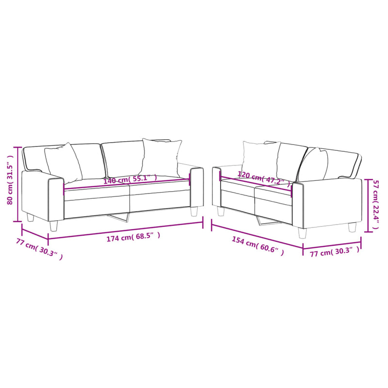 vidaXL 2 Piece Sofa Set with Pillows Black Faux Leather