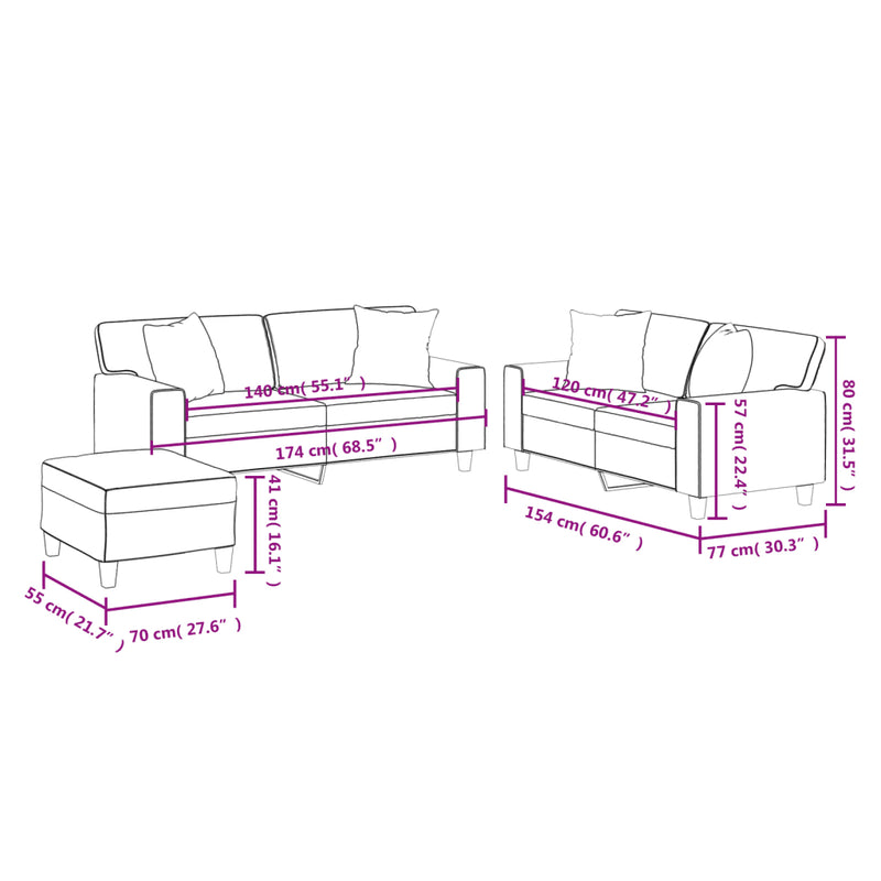 3 Piece Sofa Set with Pillows Black Faux Leather