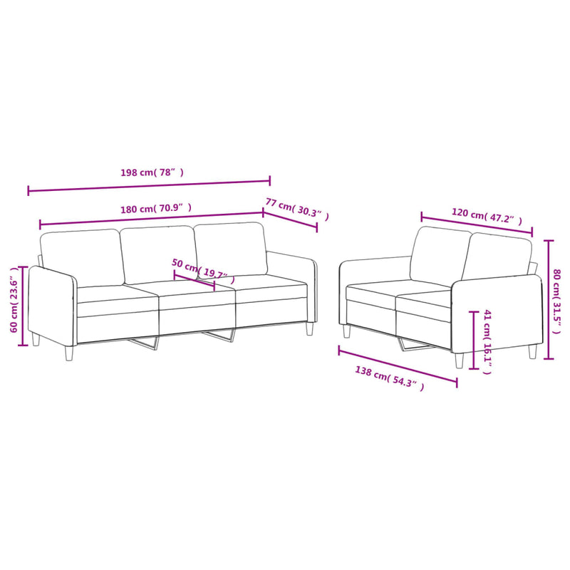 vidaXL 2 Piece Sofa Set Light Grey Velvet