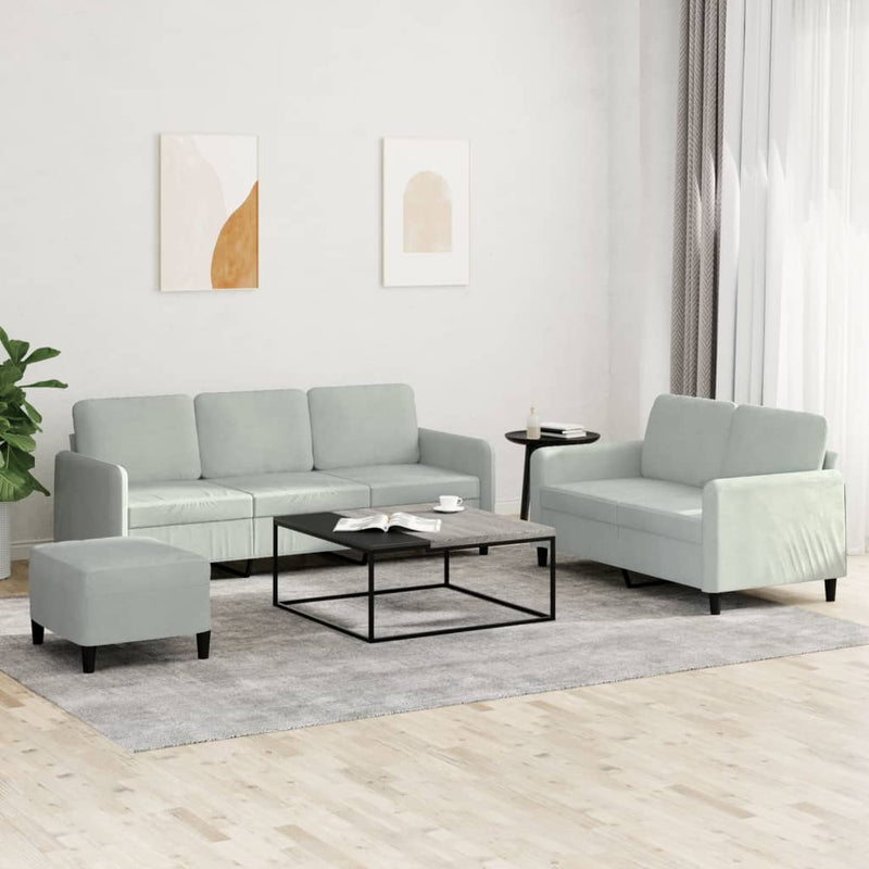 vidaXL 3 Piece Sofa Set Light Grey Velvet