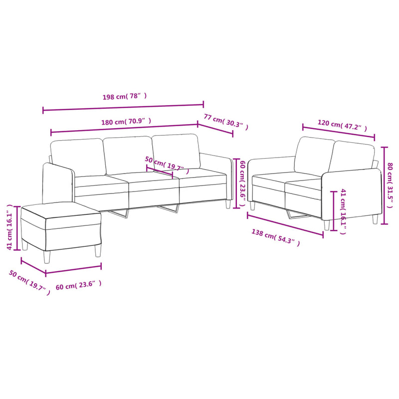 vidaXL 3 Piece Sofa Set Dark Grey Velvet