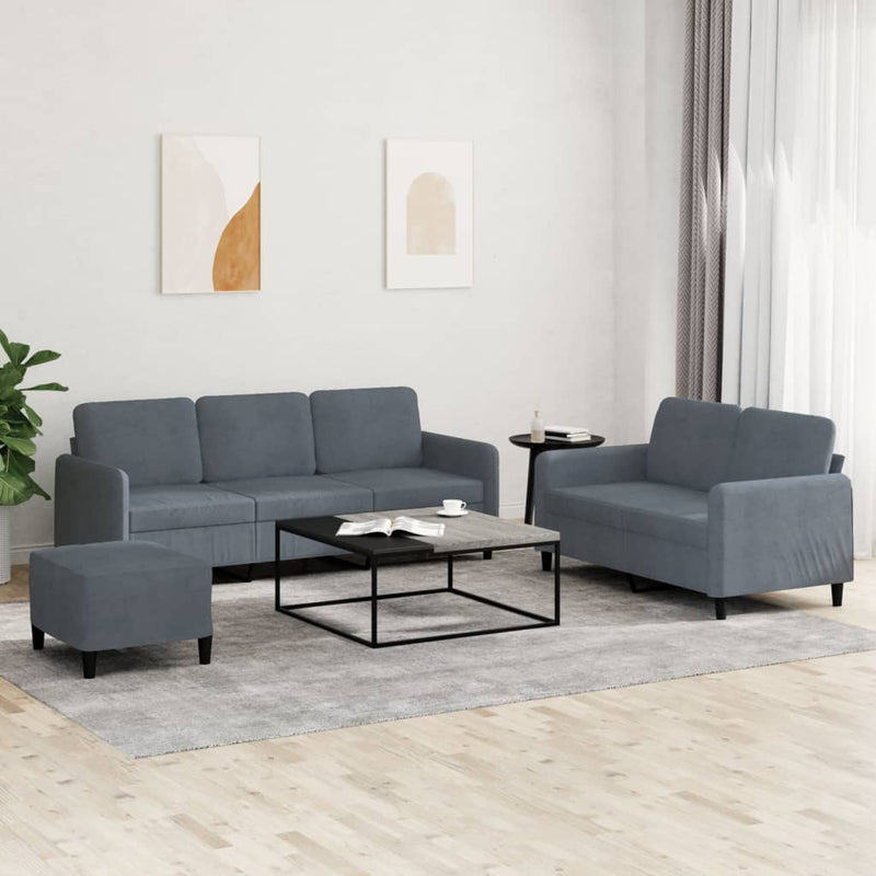 vidaXL 3 Piece Sofa Set Dark Grey Velvet
