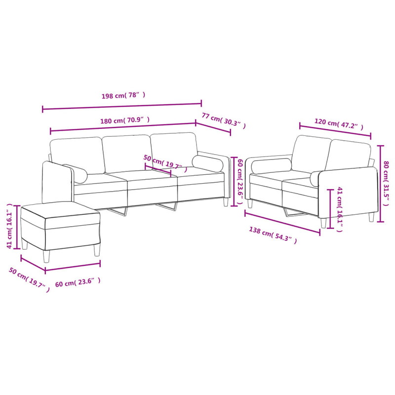 vidaXL 3 Piece Sofa Set with Pillows Light Grey Velvet
