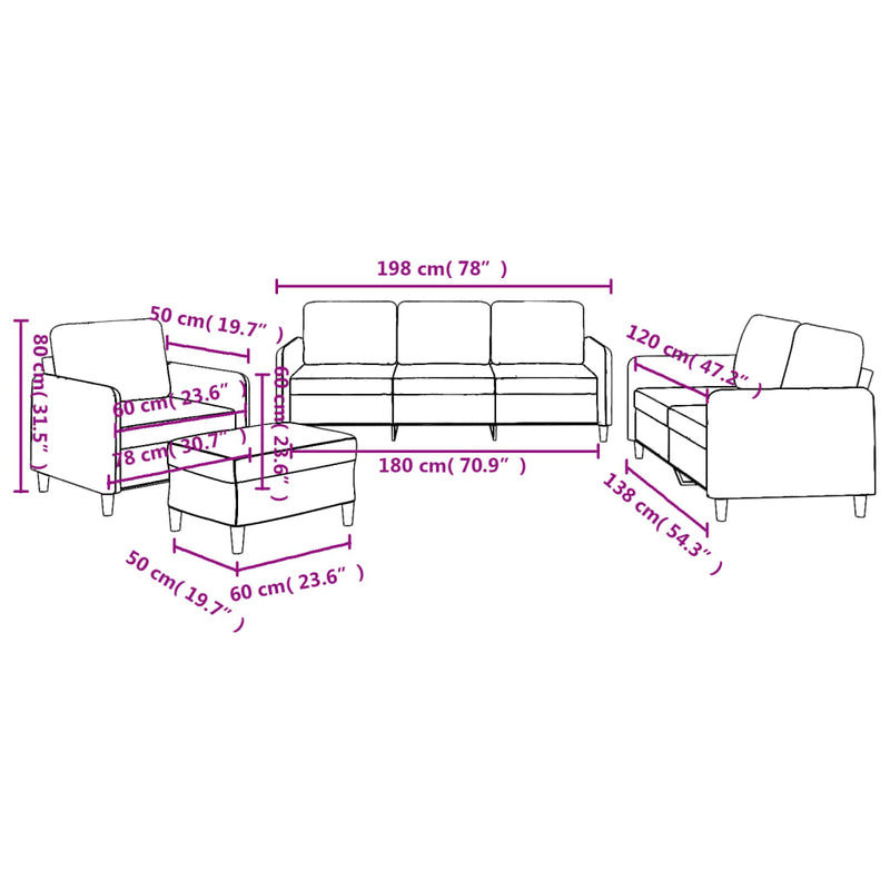 vidaXL 4 Piece Sofa Set with Cushions Dark Grey Fabric