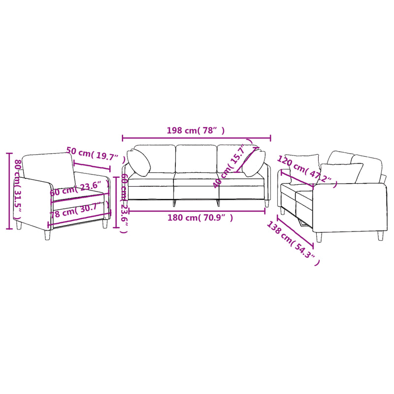 3 Piece Sofa Set with Pillows Dark Grey Fabric
