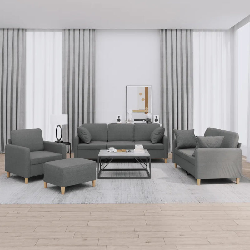 4 Piece Sofa Set with Pillows Dark Grey Fabric