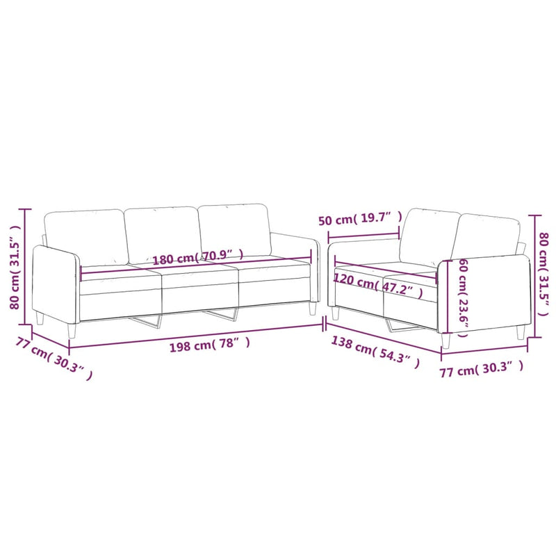 vidaXL 2 Piece Sofa Set with Cushions Dark Grey Fabric