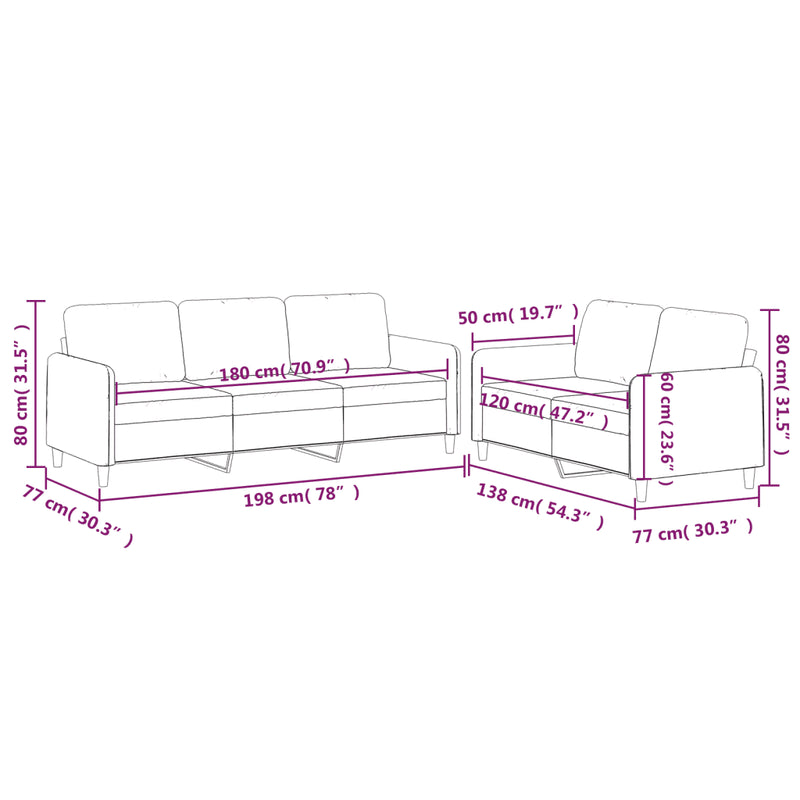 2 Piece Sofa Set with Cushions Black Fabric