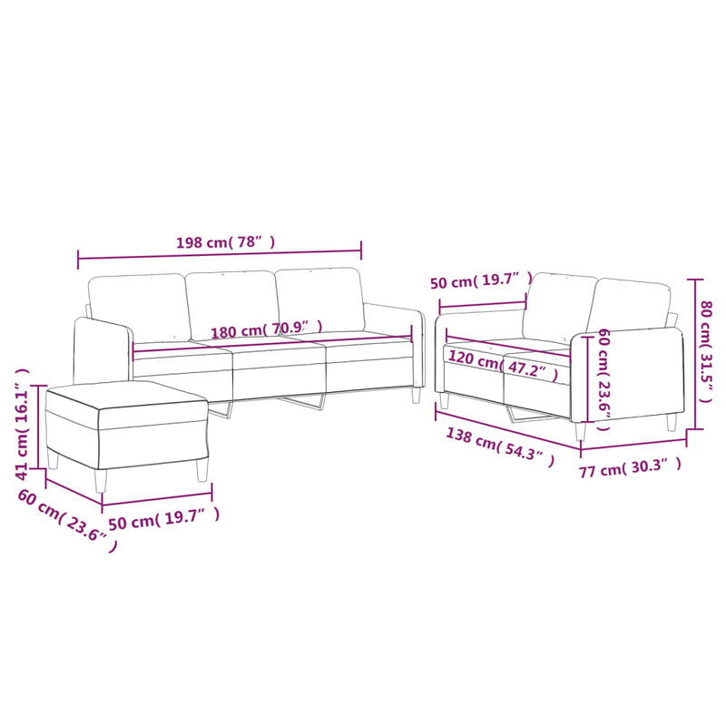 vidaXL 3 Piece Sofa Set with Cushions Dark Grey Fabric