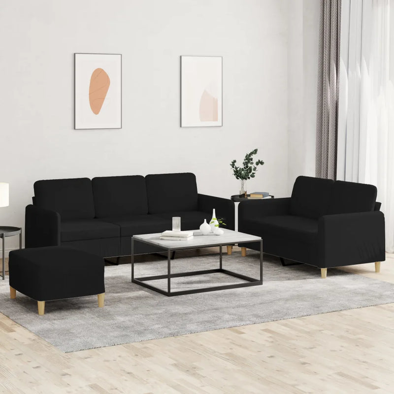 3 Piece Sofa Set with Cushions Black Fabric