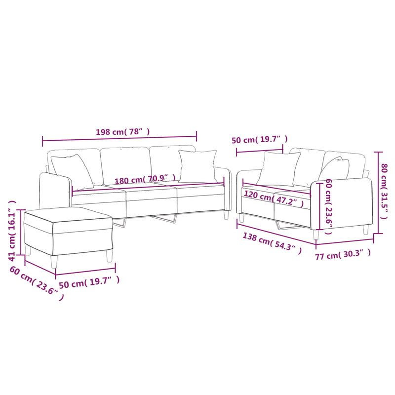 3 Piece Sofa Set with Pillows Dark Grey Fabric