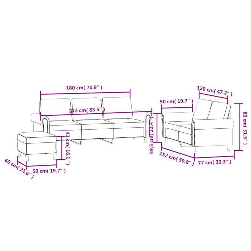 vidaXL 3 Piece Sofa Set with Cushions Black Velvet