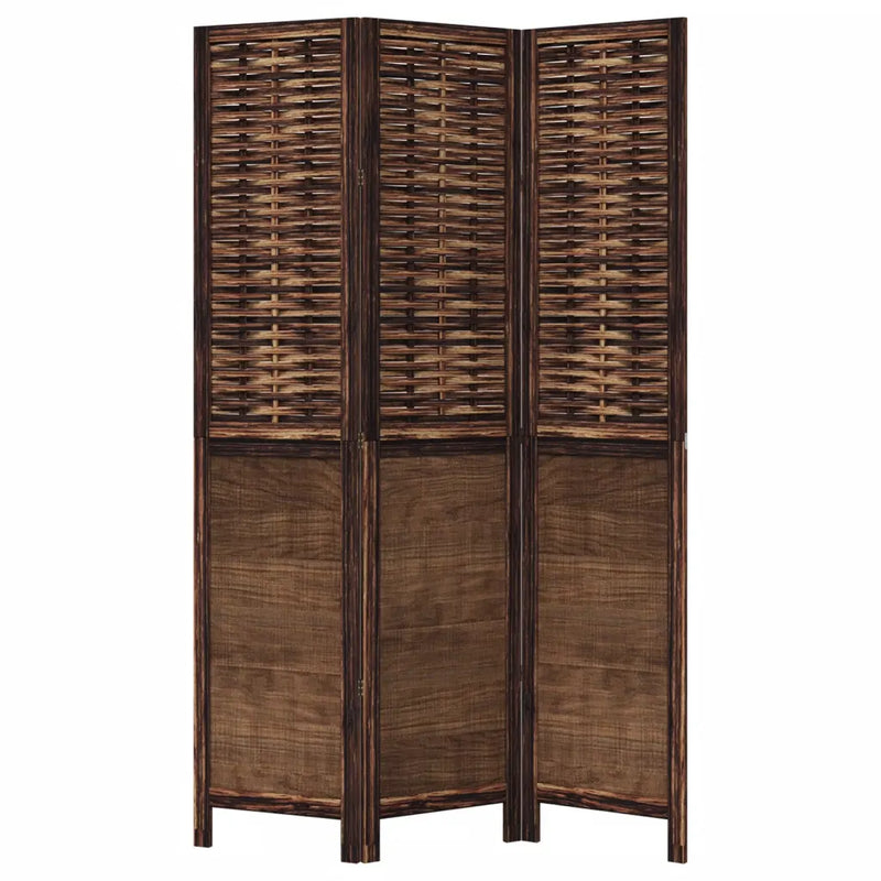 Room Divider 3 Panels Dark Brown Solid Wood Paulownia