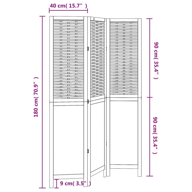 Room Divider 3 Panels Dark Brown Solid Wood Paulownia