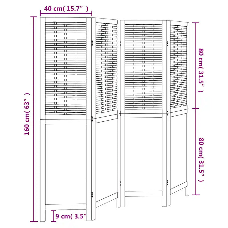 Room Divider 4 Panels Dark Brown Solid Wood Paulownia