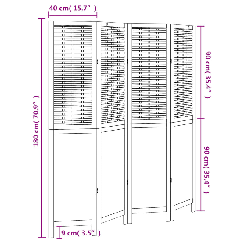 Room Divider 4 Panels Dark Brown Solid Wood Paulownia