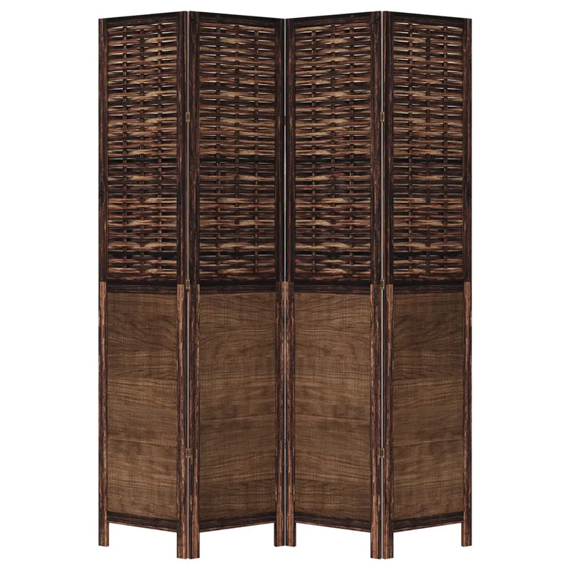Room Divider 4 Panels Dark Brown Solid Wood Paulownia