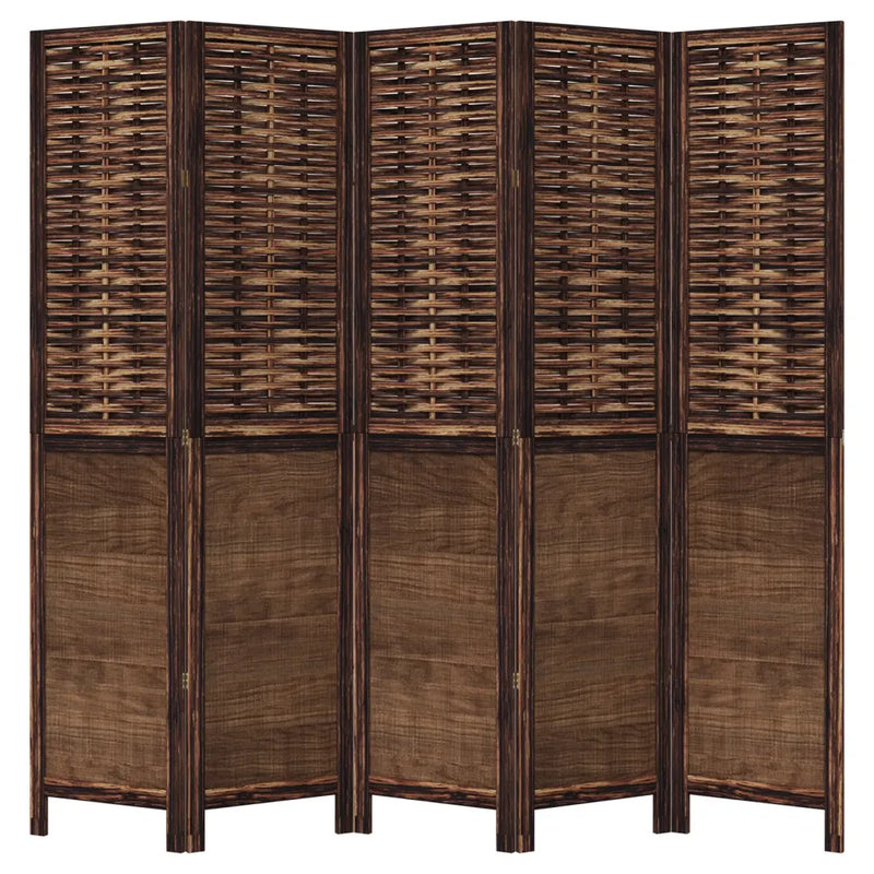 Room Divider 5 Panels Dark Brown Solid Wood Paulownia