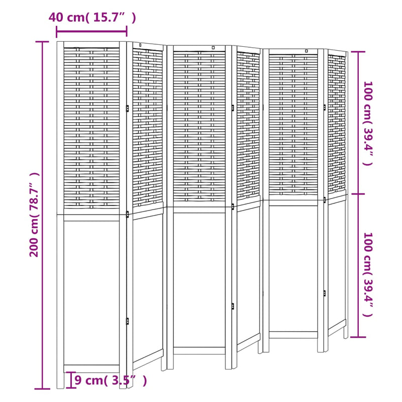 vidaXL Room Divider 6 Panels Dark Brown Solid Wood Paulownia